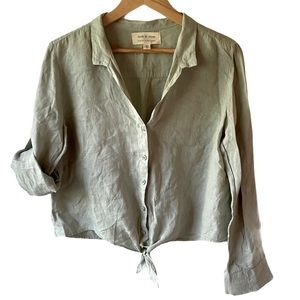 Sage Green Linen Blouse Size Medium Cloth & Stone